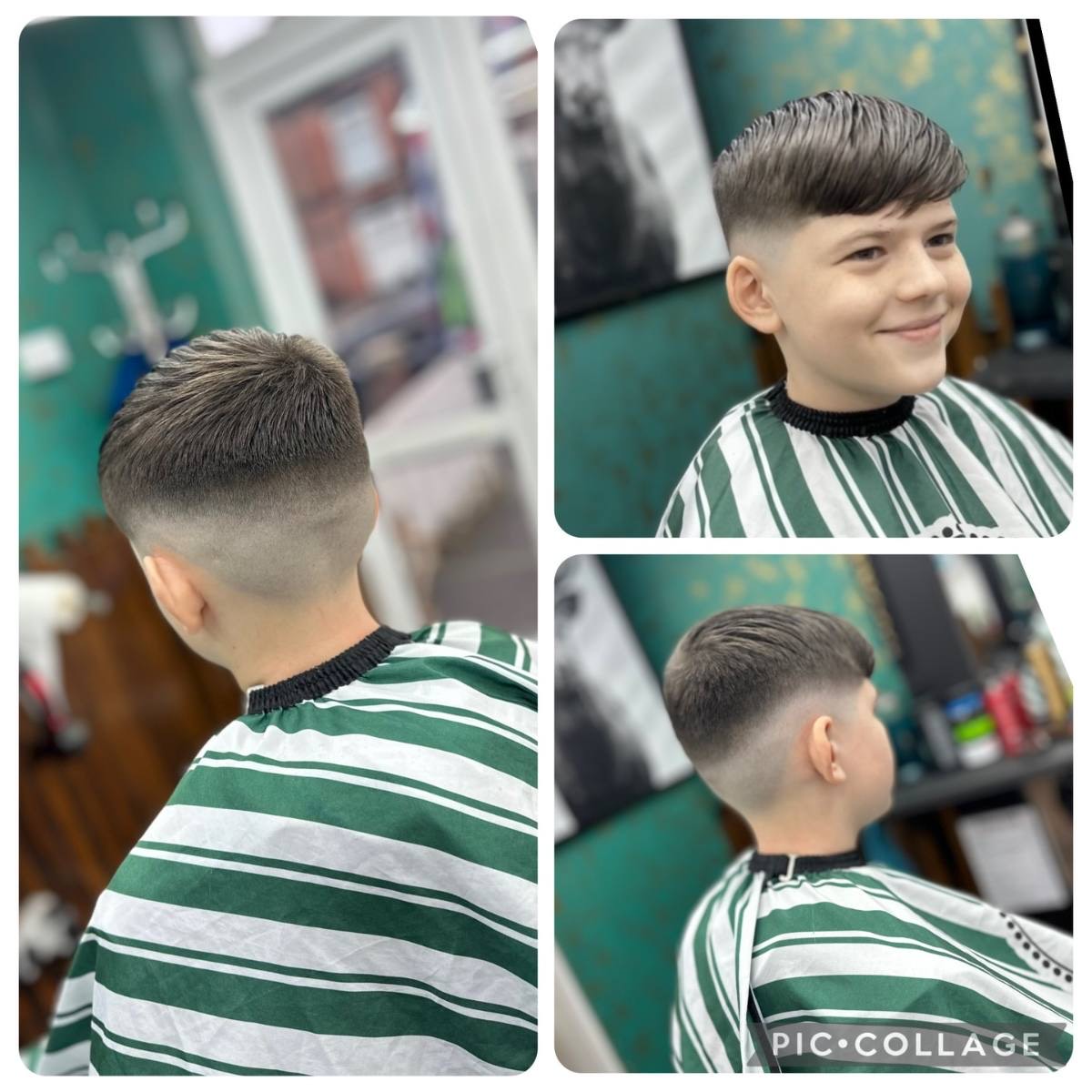 Kids' skin fade from three angles